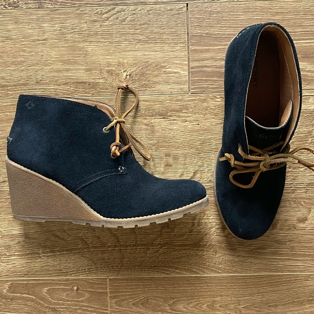 Sperry Top Sider Black Suede Wedge Shoes Womens US 10.